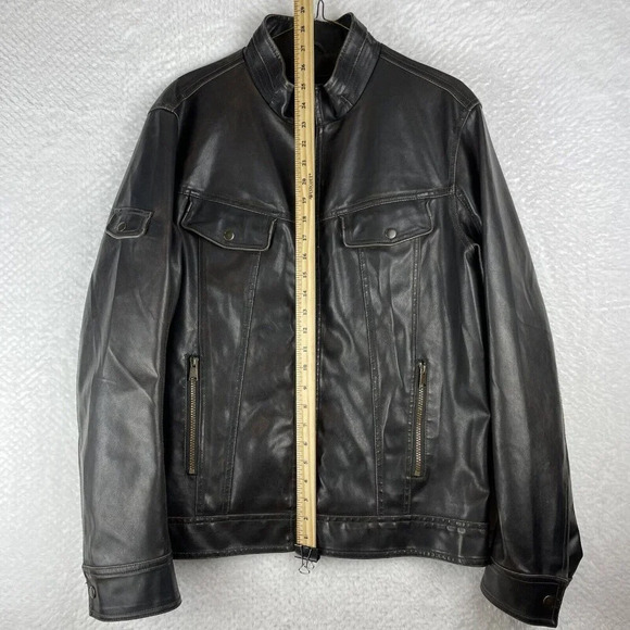 Racer Jacket Men's Medium Faux‎ Leather Pleather Dark Brown Biker Motorcycle - Picture 6 of 7